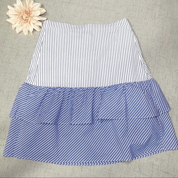 J. Crew Cocktail Hours Ruffle Striped Tiered Skirt Nwt 4 Blue & White - Picture 6 of 13